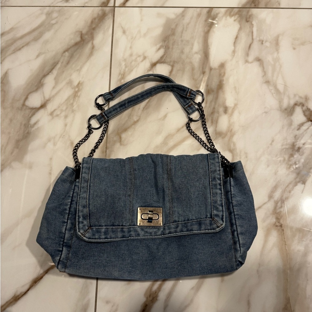 Denim Chain Strap Shoulder Bag